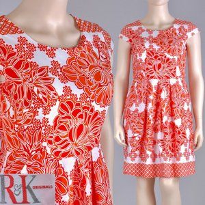 L XL 12 Vintage R&K Floral Hawaiian Pocket Dress